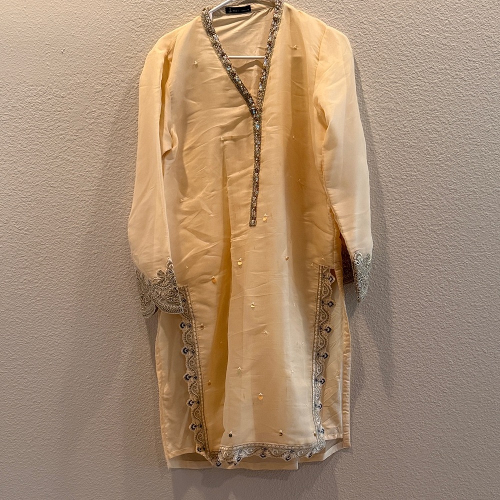 Elegant Yellow Cream Embellished Kurta